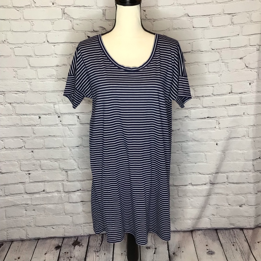 Old Navy Blue White Striped Drop Shoulder Oversized Dress Small